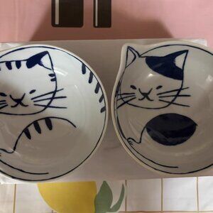 Set of 2 Ceramic Bowls with Cat Design